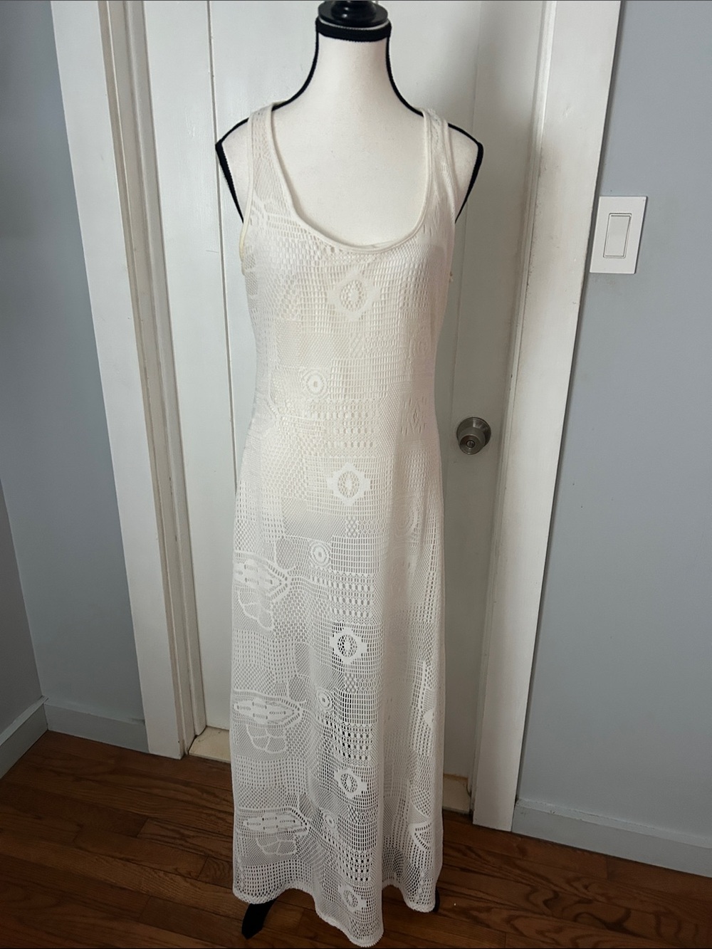 Sleeveless White Crochet Maxi Dress - Lightweight Summer Layer - Picture 2 of 9